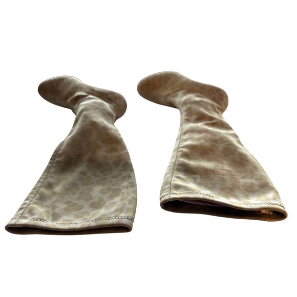 AJ Valenci Boots Green Leopard Print Knee-High Soft Stretchy 3” Heel Size 8 - Picture 4 of 8